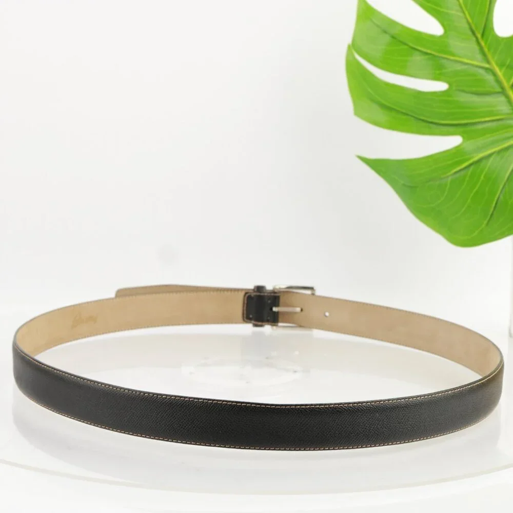 Brioni‎ Mens Belt Size 44 Black Calf Leather Tan Stitching 1 1/4